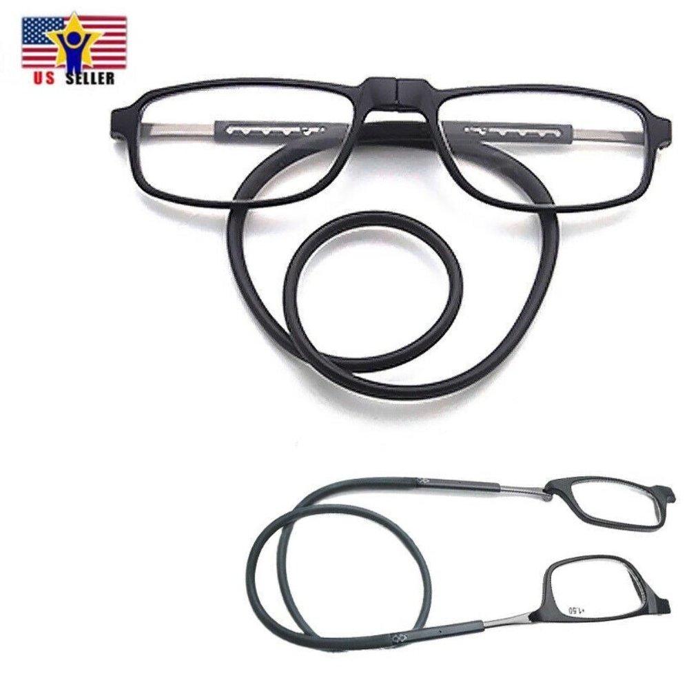 Unisex Reading Presbyopia Magnifying Eye Glasses Magnetic Front Closure Necklace